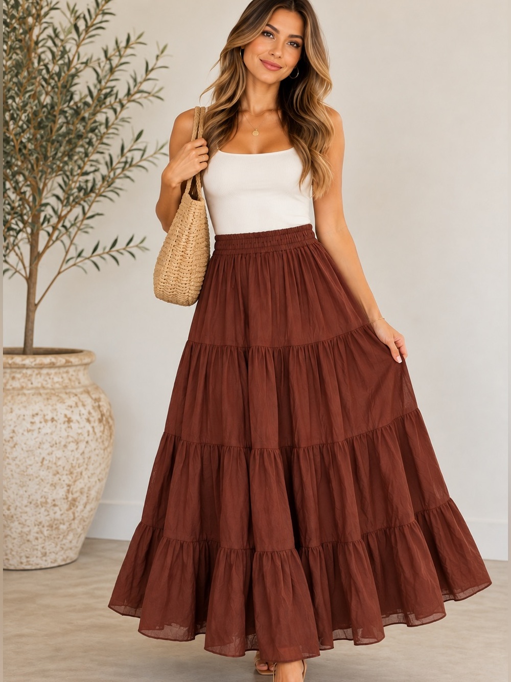 NWT BoheeWohee Women's 25 Yard Cotton Gypsy Skirt Color: Brown Size: Small